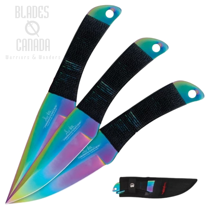 Gil Hibben Titanium Rainbow Triple Set Throwing Knives w/Nylon Sheath, GH5042